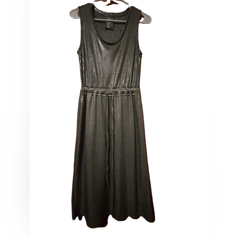 Dolan by Anthropologie Ribbed Metallic Sleeveless Midi Dress Drawstring Waist XS